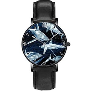 Onderwater Haaien Persoonlijkheid Zakelijke Casual Horloges Mannen Vrouwen Quartz Analoge Horloges, Zwart