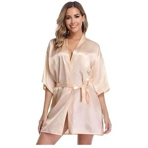 JMORCO Satijnen Gewaad Satijn Gewaad Vrouwelijke Intieme Lingerie Nachtkleding Zijdeachtige Bruids Bruiloft Gift Casual Kimono Badjas Jurk Nachtjapon Sexy Nachtkleding, Champagne, M