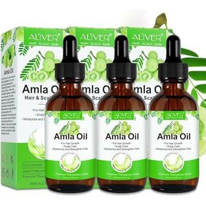 P-Beauty Amla olie, haarolie voor intensieve haargroei, tegen roos en haaruitval, koudgeperst, biologisch en veganistisch, vitamine C, aminozuur, 3 x 60 ml