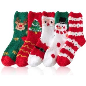 APPCXOKL 5-pack Dames Kerstsokken - Dikke Wintersokken, Leuke Kerstsokken, Wintersokken, Zachte Dikke Damessokken, Comfort en Warmte Voor Dagelijks Gebruik
