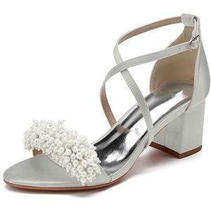 SYDZSW Dames Pumps Naald Hakken Teen Open Stain Party Bruid Bruiloft Schoenen met Parel 35-43, Zilver, 43 EU