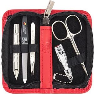 DREI SCHWERTER - Germany 5-delige manicureset 'Milano' | nageletui in echt leer rood | Inhoud: huidschaar, pincet, saffier nagelvijl, nagelknipper, nagelreiniger / drukknop