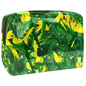 Cosmetische tas voor dames,kleine make-uptas voor portemonnee,Gele Bloemen Tropische Bladeren,Cosmetische reistas,make-uptasje