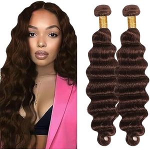 Lakaisa Deep Wave Human Hair Bundles Sew in Hair Chocolate Brown Real Hair Extensions 2 Bundles 100% Unprocessed Brazilian Virgin Hair No Smell for Woman 12 12 Inch