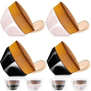 4 Pack Foundation make-up borstel voor het mengen van vloeibare crème vlekkeloos poeder gezicht blush met beschermhoes (zwart en roze, zeshoek kabuki-borstel)
