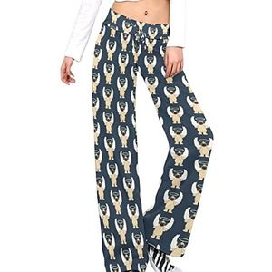 Mopshond in engel kostuum yoga broek voor vrouwen casual broek lounge broek trainingspak met trekkoord 2XL