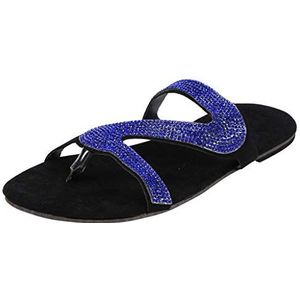 LDOZ Zomerse modieuze sandalen met strass steentjes voor dames, comfortabele platte sandalen met één lijn voor op straat, winkelen en daten(Blue,10)