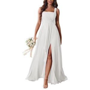 KURFACE Chiffon bruidsmeisjesjurken met split ruches lange bruidsmeisje vloerlengte formele avondjurk, Ivoor, 32