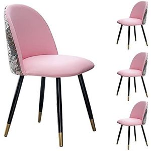 GEIRONV 43 × 43 × 82 cm Moderne keukenstoel, for woonkamer slaapkamer make-up stoel met metalen voeten lederen eetkamer stoel Set van 4 Eetstoelen (Color : Pink)