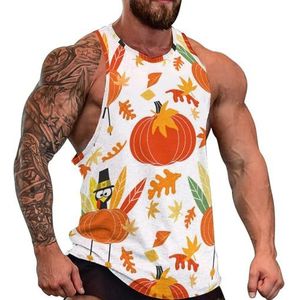 Leuke Pompoen Turkije Heren Tank Top Grafische Mouwloze Bodybuilding Tees Casual Strand T-Shirt Grappige Gym Spier