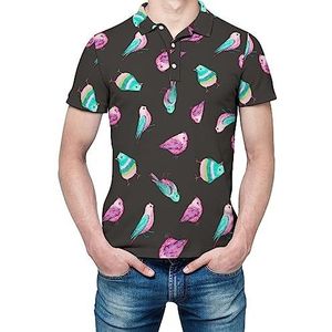 Aquarel vogelpatroon heren shirt met korte mouwen golfshirts normale pasvorm tennis T-shirt casual zakelijke tops