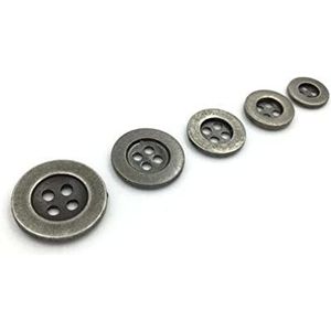 Button， Knopen Naaien Crafts， 50 stuks zinklegering naaiknop rond brons 4 gaten metalen knoppen(Antique Silver,10mm)