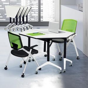 Smalle klaptafel vergadertafel opvouwbare vergadertafels rollend splitsen multifunctioneel computerbureau flip-top training seminar tafel met zwenkwielen geschikt voor kantoor, vergadering (kleur: 6