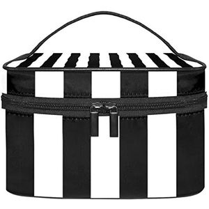 Witte en zwarte strepen make-up organizer tas, reismake-up tas organizer case draagbare cosmetische tas voor vrouwen en meisjes toiletartikelen, Meerkleurig, 22.5x15x13.8cm/8.9x5.9x5.4in