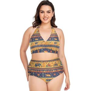 Afrikaanse Stijl Wilde Olifant Vrouwen Bikini Sets Plus Size Badpak Twee Stukken Hoge Taille Strandkleding Meisjes Badpakken, Pop Fashon, XL