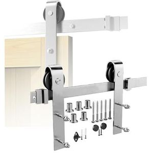 Schuifdeurrailset voor schuurdeuren, RVS Enkele Schuifdeur Hardware Kit Zilver Meerdere Spoorlengtes(118.1"" Track (Single Door))