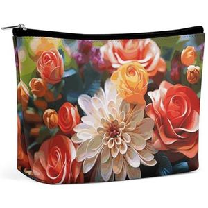 HEBVNJF De Zak van de Reismake-up Draagbare Kosmetische Zak Kleurrijke Mexicaanse Strepen Make-up Opbergtas voor Vrouw, Kleur Bloemen, Eén maat