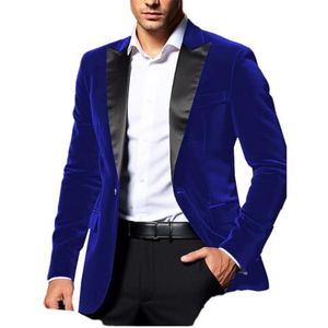 Fluwelen smoking blazer voor heren, slim fit, één knoop, satijnen revers, bruiloft, feest, geklede galajas, koningsblauw, XS