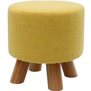 Ronde houten steun gestoffeerde voetenbank poef poef gewatteerde stoelkruk met afneembare linnen hoes 4 beukenpoten (blauw) (Color : Yellow, Size : 29x29x29cm)