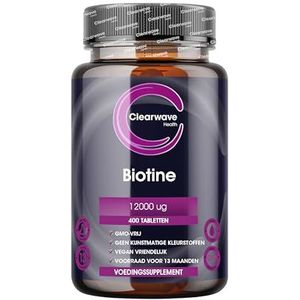 Biotine Haargroeisupplement - 12.000 mcg Hoge sterkte - 400 tabletten (13 maanden levering) - Veganistisch - Gemaakt in het VK door Clearwave Health