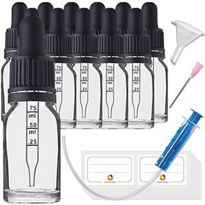 HandsUnity - Pipet Glazen Fles - Helder Glas - 10ml - 12 stuks - Apotheek Pot set met Zwarte Pipet Dop
