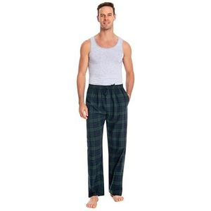JTPW Heren 100% Katoen Flanel Comfortabele Pyjama/Lounge Bottoms Met Zakken, Navy Green Plaid, Size:2XL