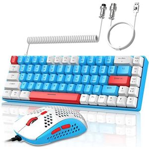YINDIAO T8 60% RGB Gaming Toetsenbord en Muis Combinaties + Opgerolde USB C Kabel,Bedraad Mechanisch Toetsenbord,68 Toetsen,US Layout,Honingraat Gaming Muis,Tot 6400 DPI,voor PC MAC, Blauw