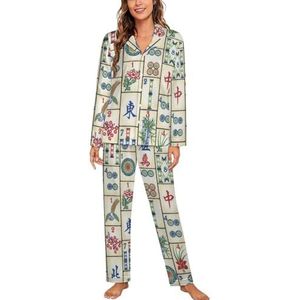 Leuke Mahjong pyjama met lange mouwen voor vrouwen, klassieke nachtkleding, nachtkleding, zachte pyjamasets