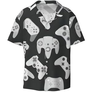OdDdot Game Controller Print Heren Jurk Shirts Atletische Slim Fit Korte Mouw Casual Business Button Down Shirt, Zwart, 4XL