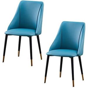 GEIRONV Eetkamerstoelen Set van 4, met metalen benen appartement Woonkamer zijstoel Waterdicht Pu Lederen keuken lounge teller stoelen Eetstoelen (Color : Blue)