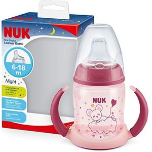 NUK First Choice+ Learner Cup Night sippy cup | 6-18 maanden | Lekvrije siliconen tuit | Geeft licht in het donker | Antikoliekopening | BPA-vrij | 150 ml | Roze