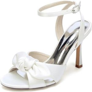 Vrouwen Enkelband Trouwjurk Schoenen Open Teen Sandalen Met Hak Stiletto Hoge Hak Bruidsschoenen Voor Prom, Feest, Dagelijks,ivoor,36 EU