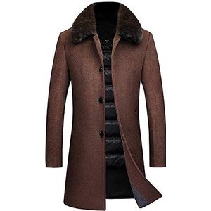 caogsh S-XL Twee-in-é�én wollen jas voor heren, met afneembare donsvoering en bontkraag, warme herfst- en winterjas (lengte/kort optioneel) - - e�n maat