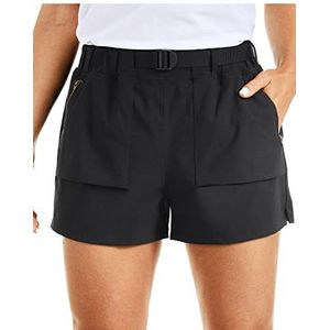 CRZ YOGA Damen Leicht Wandern Shorts mit Gürtel Sportshorts Kurze Hose Laufshorts mit Taschen - 7.6cm zwart M