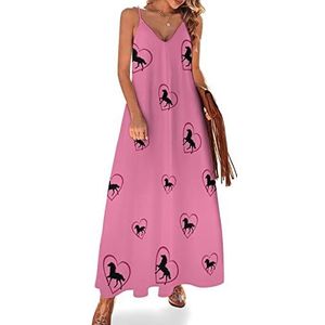 Galloping Horse Heart Zomerjurk voor dames, maxi-jurk, V-hals, mouwloos, spaghettibandjes, lange jurk