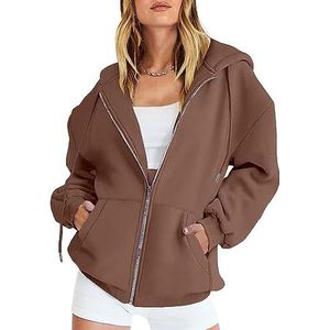 Y2K-hoodies met rits for dames, sweatshirts, casual lange mouwen, tienermeisjes, casual herfstjacks met trekkoord en zakken (Color : Coffee, Size : S)