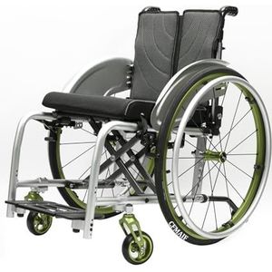 CFMAIF Rolstoel, opvouwbaar, licht, aluminium, rolstoelen met zelfaandrijving, transitrolstoel, afneembare voetensteun, reisrolstoel (groen, 42 cm/16,5 inch zit)