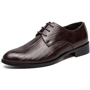 Oxford-schoenen for heren met veters, ronde neus, effen kleur, strepen, veganistisch leer, antislip, blokhak, antislip, lage top, schoolfeest (Color : Brown, Size : 42 EU)