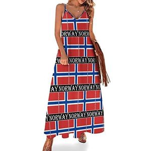 Noorse vlag dames zomer maxi-jurk V-hals mouwloze spaghettibandjes lange jurk