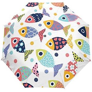 Jeansame Leuke Vissen Kids Regenboog Polka Dots Vouwen Compacte Paraplu Automatische Regen Paraplu's voor Vrouwen Mannen Kid Jongen Meisje