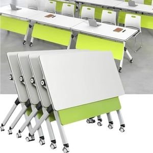 LIUWOPA Set van 4 opvouwbare houten conferentietafels bundel aanpasbare vergadering seminar tafel set met grote computer bureau vergadering bureau stalen onderstellen en rollende wielen ideaal voor