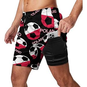 Polen Voetbal Heren Zwembroek Sneldrogend 2 in 1 Strand Sport Shorts met Compressie Liner En Pocket