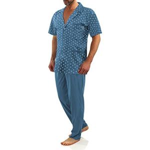 sesto senso Elegante pyjama met korte mouwen voor heren, met knoopsluiting, korte katoenen pyjama met knoopsluiting, Anker - Denim, M