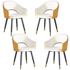 GEIRONV Moderne fauteuil set van 4, leer hoge rug zachte zitkamer woonkamer slaapkamer appartement eetkamerstoel keuken ligstoelen Eetstoelen (Color : White yellow, Size : Metal feet)