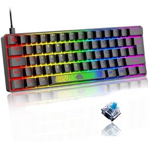LEAVEN 60% Compact RGB Type C Wired Gaming Mechanisch Toetsenbord Blauw Switch QWERTY UK Layout LED Verlichten Backlight Ergonomisch Esthetiek Anti-Ghosting Voor PC Gamer Set Laptop PS4 XBOX - Black