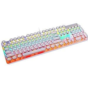 YSCP Schrijfmachine Stijl Mechanisch Gaming Toetsenbord LED Backlit Bedraad met Blauwe Schakelaar Retro Ronde Keycap 104 Toetsen Toetsenbord (Wit 104 Toetsen LED)