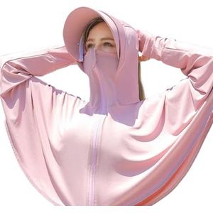 UPF 50+ Vrouwen Zonbescherming Hoody Effen Dunne IJszijde UV-bescherming Zomer Lange Mouwen Jas Ademend Shirt Kleding Zonnebeschermingsjas (Roze