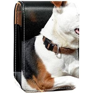 Leuke Hond Patroon Lipgloss Houder Lippenstift Case Draagbare Mini Lipstick Opbergdoos Reizen Lipstick Organizer Case met Spiegel voor Vrouwen, Meerkleurig, 9.5x2x7 cm/3.7x0.8x2.7 in