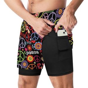 Hippie Vrede Symbool Bloem Bloemen Grappige Zwembroek met Compressie Liner & Pocket Voor Mannen Board Zwemmen Sport Shorts
