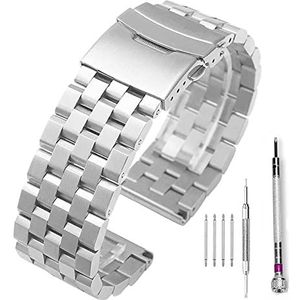 Geborsteld Roestvrij Stalen Horloge Band Band 18mm/20mm/22mm/24mm/26mm metalen Vervangende Armband Mannen Vrouwen Zwart/Zilver Polsband (Color : Silver, Size : 24mm)